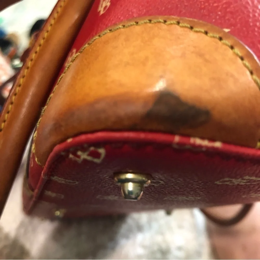 DOONEY & Bourke red leather satchel with DB logo detachable shoulder strap